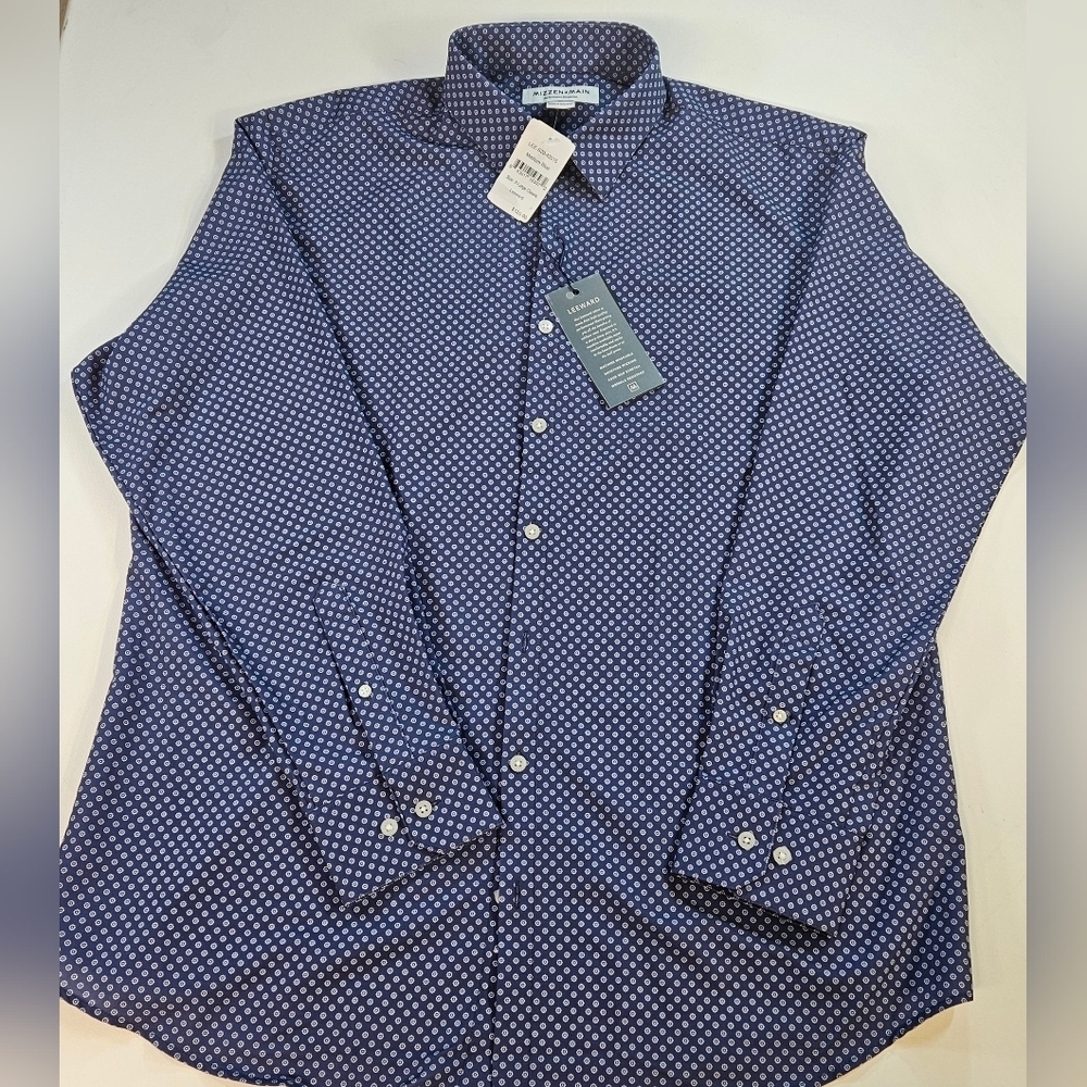 Mizzen+Main NWT Leeward Performance Long Sleeve X-Large Dress Shirt Blue Ret 125